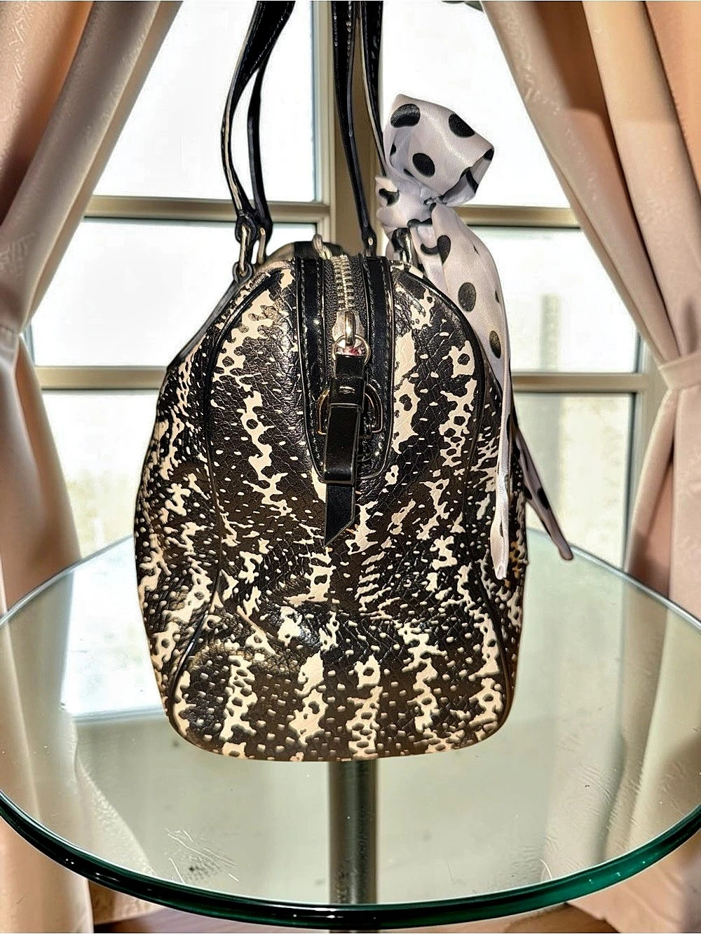 Coach Nancy Satchel 2014 Exotic Python Snake-Embossed Leather Black & White - Picture 7 of 12